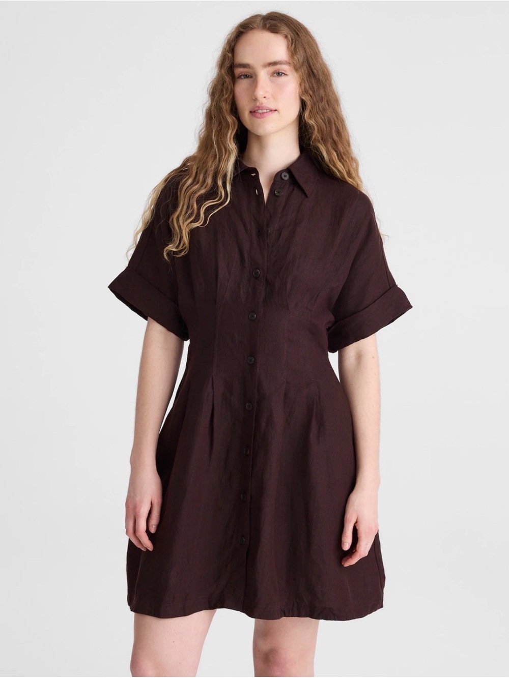 Madewell The Perry Mini Shirtdress Cocoa 100% Linen Size L $138